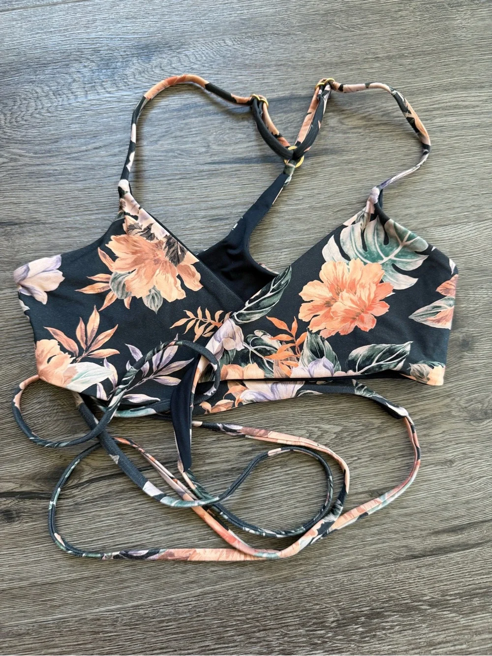 Lspace Floral Wrap Triangle Bikini Set - Black with Pink Floral